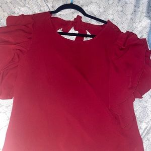 butterfly sleeve blouse, size: small, color: red